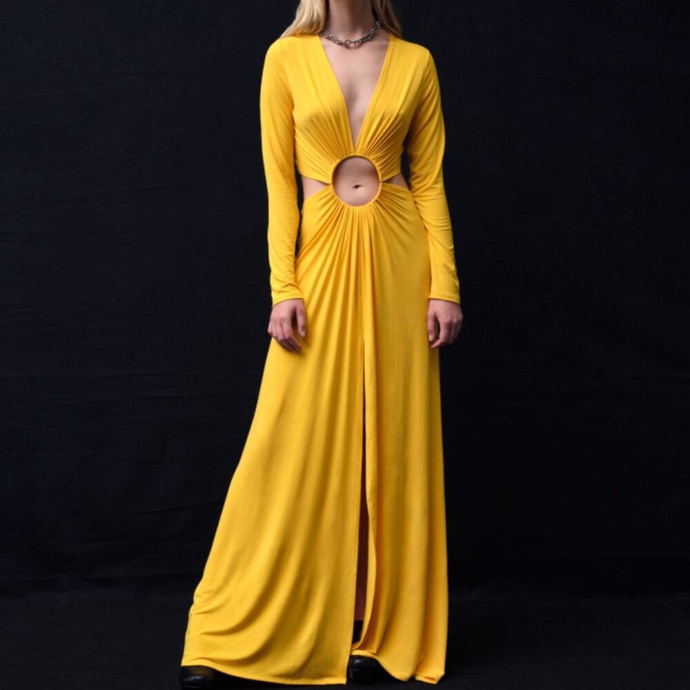 Sid Neigum ! yellow cut-out dress.(S)